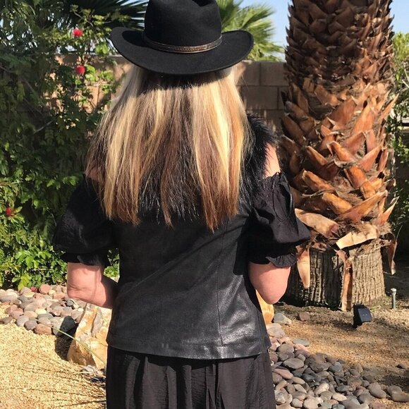 INC International Concepts Black Long Faux Fur Vest & Fabric Back to Layer  S - Picture 5 of 16